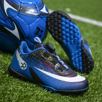 Girls Professional Soccer Shoes Rotating Buckle Broken Nail TF Primary School Students Boys Velcro Grass Non-slip Training Shoes Female
