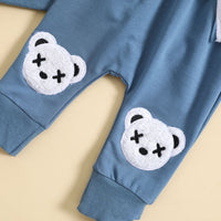 Boy's White Suit Bear Embroidered Round Neck Sweater Two-piece Set