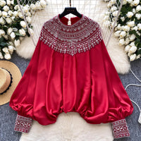French-style Chic Beaded Casual Blouse For Women