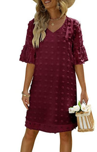 Chiffon Polka-Dot Flowy Short Dress Elegant For Work Commuting