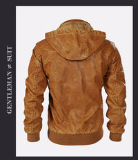 Hooded Leather Jacket Fleece-lined Men's Autumn And Winter New