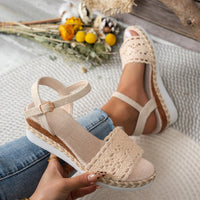 Closed Toe Back Empty Hollow-out Wedge Thick Bottom With Plus Size Casual Breathable All-match Roman Style