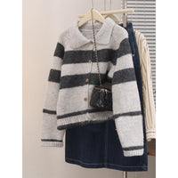Women's Lapel Stripe Sweater Coat