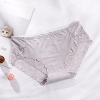 The New Ladies Ice Silk Non-sense Underwear Lace Thin Section Breathable Cotton Bottom Crotch Mid-waist Briefs