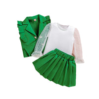Polka Dot Mesh Sleeve Top Pleated Skirt Sweet Temperament