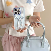 Simple And Versatile Blue Striped Bow Phone Case