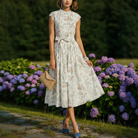 Printed Crew-Neck Sleeveless Elegant Dress For Women