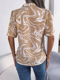 Women's Casual Notched Lapel Color Block Loose Short Sleeve Shirt