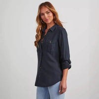 European And American Leisure Lapel Single Breasted Women's Long Sleeve Denim Shirt