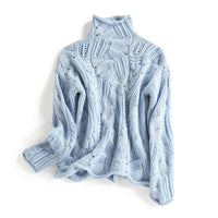 High Neck Thickened Hollow Crochet Loose Knitted Pullover Sweater