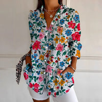 New Womens Floral Print Premium Elegant Long Sleeve Shirt