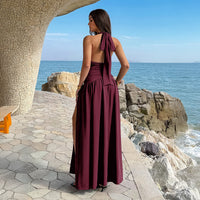 European And American-style Elegant Halter-neck Low-cut High-slit Dress