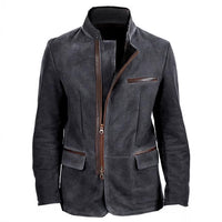 Vintage Jacket Men's Casual Coat Stand Collar Zipper Tooling Patchwork Top
