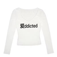 Letter-printed Slim-fit T-shirt Casual Long-sleeve Top
