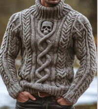 Womens High-neck Pullover Chunky-knit Jacquard Sweater