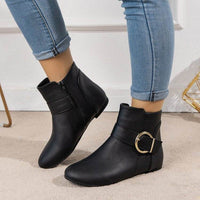Big Buckle Side Zipper Flat Bottom Low-top Martin Boots