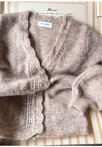 Haze Blue Mohair Cardigan Crocheted V-neck Puff Sleeve Sweater