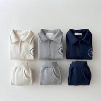 Fleece-lined Lapel Sweatshirt And Sweatpants Suit Children's Two-piece Suit
