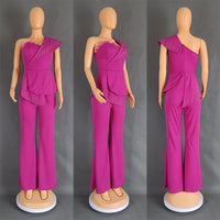 Women's Feather Off-shoulder Casual High Waist Jumpsuit