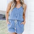 Loose Sleeveless Women's Cowboy Siamese Shorts