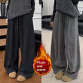 Casual Fleece-lined High-waisted Wide-leg Sweatpants