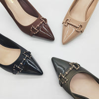 French-style Womens Exquisite Leather Belt-buckle Peep-toe Stiletto Pumps