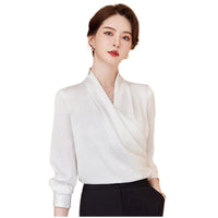Long Sleeve V-neck New Acetate All-matching Pullover Business Wear Bottoming Shirt For Women