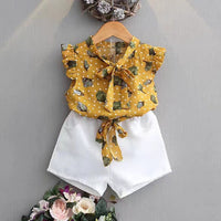 Girls Chiffon Sleeveless Flower Printed Two-piece Suit