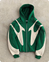 Pattern Stitching Fashion Hooded Cardigan Zipper Sweater