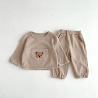 Clothes For Babies Autumn Two-piece Suit Waffle Large Pocket Bear Top And Trousers