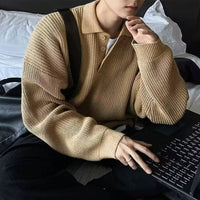 Men's Polo Shirt Turn-down Collar Long-sleeve Knit Sweater
