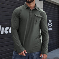Lapel European And American Men's Shirt Solid Color Long Sleeve