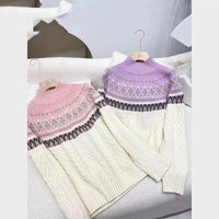 Jacquard Semi High Neck Woolen Sweater