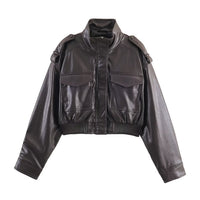 Long Sleeve Slim-fit Faux Leather Short Jacket