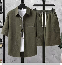 Mens Lightweight Casual Top And Shorts Workwear Two-Piece Set