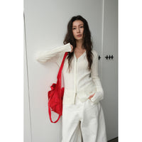 V-neck Zippered Slim-fit Figure-flattering Womens Knitted Shirt