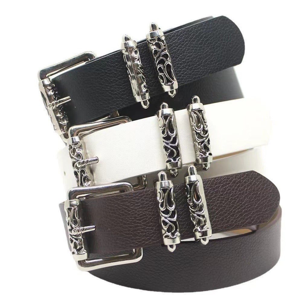 New Style Silver Alloy Carved Roller Hollow Crook Pin Buckle Belt