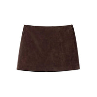 Distressed Sheepskin Suede Simple Sheath Skirt