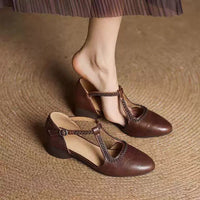 Soft Leather Pointed Cross-strap Hollow Leather Shoes