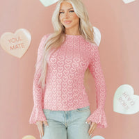 Sweet Feminine Heart-patterned Jacquard Top Thats Slimming And Figure-flattering
