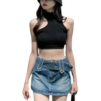 Retro High-waisted, Designer-style A-line Mini Skirt For Edgy