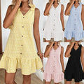 V-neck Sweet Jacquard Dress With Bow-Shoulder Straps And Buttons