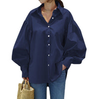 Women's Casual Shirt Lantern Sleeve Lapel Top