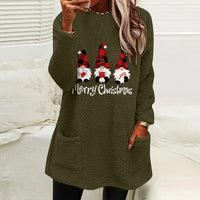 Christmas Letter Printing Round Neck Loose Long Sleeves Pocket Fleece Sweatshirt