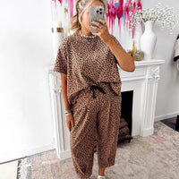 Womens Leopard-print Loose Top And Pants Two-piece Set