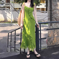 Floral Ruffle Trimmed V Neck Slip Dress For Women