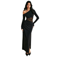 Women's Solid-Color Off-Shoulder Long-Sleeve Lace Dress