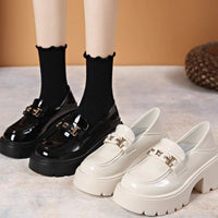 Slip-on Chunky Heel Black Leather Shoes