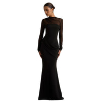 Elegant Mesh-Panel Long-Sleeve Dress For Women