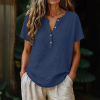 Women's Casual Solid Color Cotton-Linen Short-Sleeve